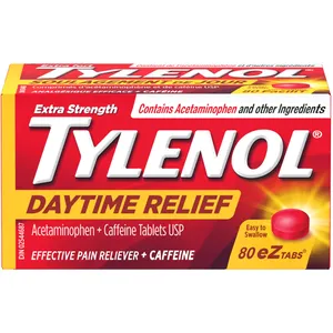 Extra Strength Tylenol Daytime Relief Tablets 500mg Acetaminophen + 65mg Caffeine for Pain Relief