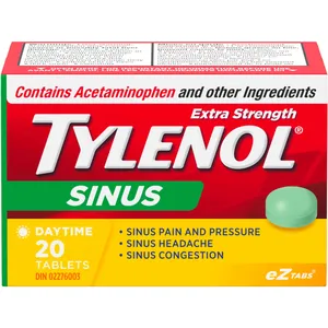 Extra Strength Tylenol Sinus Relief Day Acetaminophen 500mg - 20 or 40 Count for Effective Relief