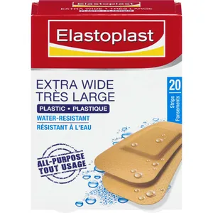 Extra Wide Plastic Adhesive Bandages - Elastoplast, 20 Strips for Water-Resistant Wound Care