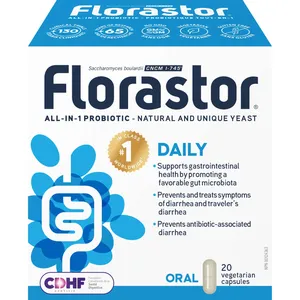 Florastor Daily Probiotic 20 Caps - Supports Gut Health, Immune Boost, Prevents Diarrhea