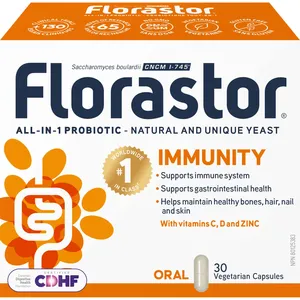 Florastor Immunity Probiotic Capsules with Vitamin C, D & Zinc - Gut & Immune Support
