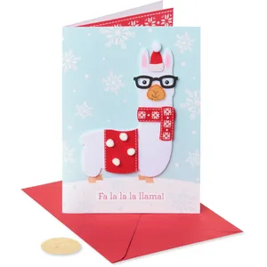 Funny Handmade Llama Holiday Card 5x7' with Pom Poms and Unique Embellishments