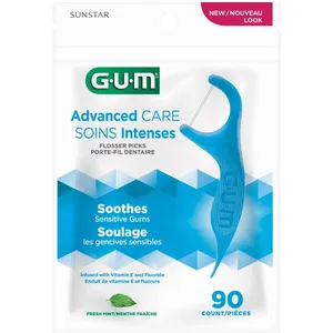 GUM Advanced Care Flossers - Mint Flavor, 90ct - Shred-Resistant Dental Picks for Easy Flossing