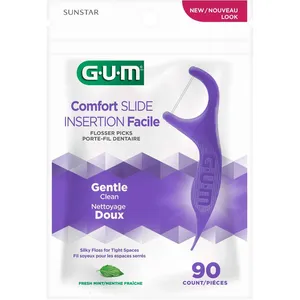 GUM Comfort Slide Flossers, Mint - 90ct for Easy, On-the-Go Dental Care with Control Grip Handle