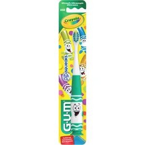 GUM Crayola Kids' Pip-Squeaks Toothbrush Set, Fun Colors, Ultra-Soft Bristles for Ages 3-5