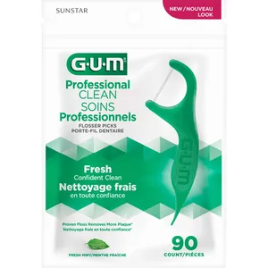 GUM Professional Clean Flossers, Mint - Ergonomic Handle & Shred-Resistant Dental String Floss
