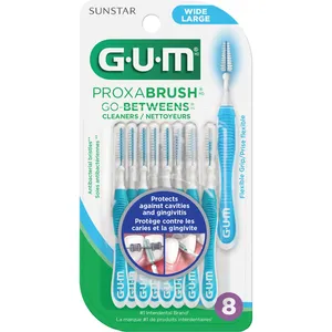 GUM Proxabrush Go-Betweens Wide Interdental Brushes - 8ct for Effective Dental Plaque Removal