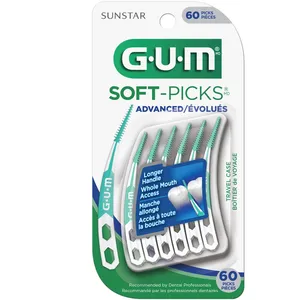 GUM Soft-Picks Advanced Dental Picks - 60ct, Gentle Rubber Bristles for Effective Interdental Cleaning