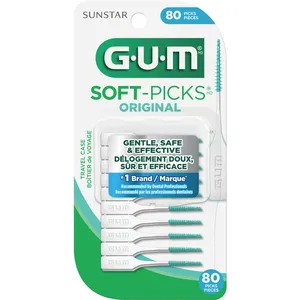 GUM Soft-Picks Original Dental Picks - 80 ct for On-the-Go Oral Health with Flexible Rubber Bristles