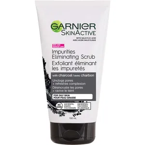 Garnier SkinActive Charcoal Scrub Cleanser for Oily Skin - Exfoliating Gel with Salicylic Acid