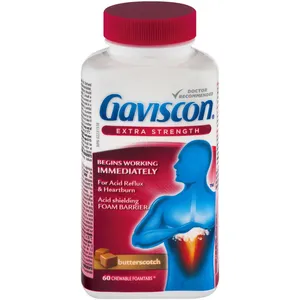 Gaviscon Extra Strength Chewable Foamtabs Butterscotch 60 Count for Heartburn, Acid Reflux Relief
