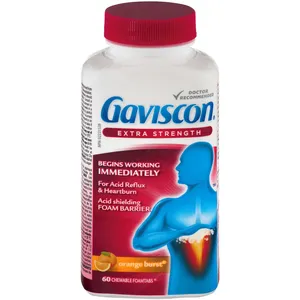 Gaviscon Extra Strength Chewable Foamtabs Orange Burst - 60 Count for Heartburn & Acid Reflux Relief