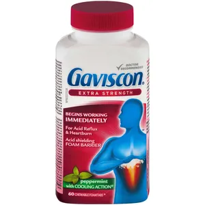 Gaviscon Extra Strength Chewable Foamtabs Peppermint 60 Count for Heartburn Relief