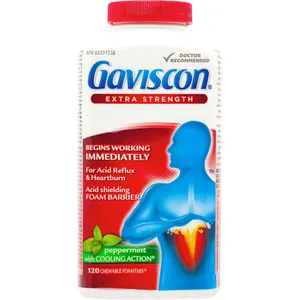 Gaviscon Extra Strength Chewable Foamtabs Peppermint - Relief for Heartburn & Acid Reflux, 120 Count