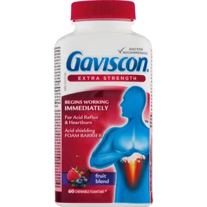 Gaviscon Extra Strength Chewable Foamtabs - Fruit Blend, 60 Count, Heartburn Relief, Gluten-Free