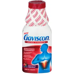 Gaviscon Extra Strength Liquid 340ml - Soothing Fruit Blend for Heartburn, Acid Reflux Relief