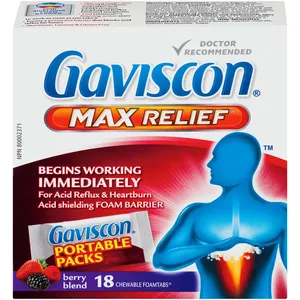 Gaviscon Max Relief Berry Blend Tablets, 18 Count - Fast Relief for Heartburn, Acid Reflux & GERD