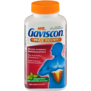 Gaviscon Max Relief Chewable Foamtabs Peppermint - 50 Count for Heartburn & Acid Reflux Relief