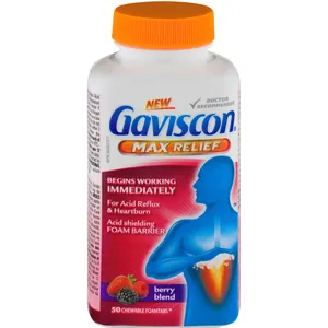 Gaviscon Max Relief Tablets Berry Blend - 50 Count for Heartburn, Acid Reflux & GERD Relief