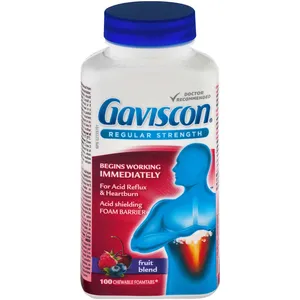 Gaviscon Regular Strength Fruit Blend Tablets for Heartburn Relief - 100 Count, Gluten-Free
