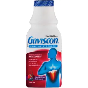 Gaviscon Regular Strength Liquid 340ml - Soothing Fruit Blend for Heartburn Relief