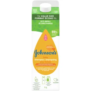 Gentle Johnson's Baby Shampoo Eco Refill Carton - 1L, Tear-Free Formula for Delicate Baby Hair
