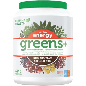 Genuine Health Greens+ Energy Dark Chocolate - Natural Energy Boost with 11 Superfoods & 3 Sea Veggies