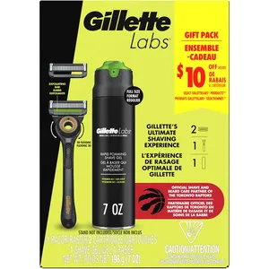 Gillette Labs Exfoliating Bar Razor for Men, Black and Gold Edition with 2 Blade Refills & Shave Gel