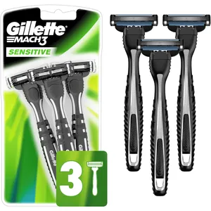 Gillette Mach3 Sensitive Disposable Razors for Men - 3 Pack, Comfort Blades, Lubrastrip Indicator