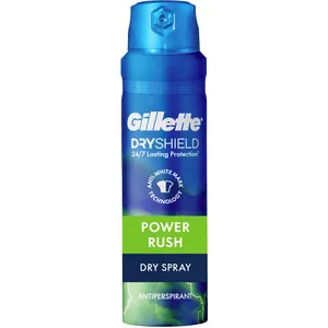 Gillette Power Rush Dry Spray Antiperspirant for Men, 24/7 Odor Protection, Anti-White Mark Formula