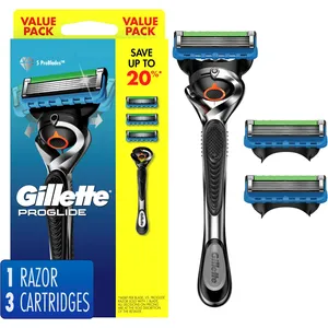 Gillette ProGlide Men's Razor Handle + 3 Blade Refills, FlexBall Technology, Recyclable Packaging