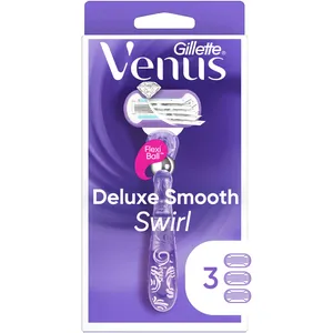 Gillette Venus Deluxe Smooth Swirl Women's Razor Handle + 3 Blade Refills for Lasting Smoothness