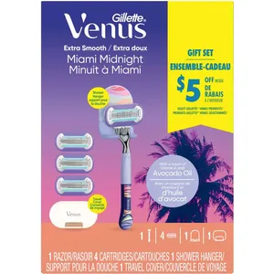 Gillette Venus Miami Midnight Razor Handle with 4 Refills, Shower Hanger, & Travel Cover