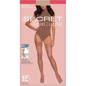 Gloss Ultra Sheer Thigh Highs with Lace Band and Shadow Toe - 15 Denier, Comfortable Fit