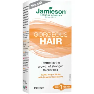 Gorgeous Hair Biotin & Organic Coconut Oil Softgels for Stronger, Thicker Hair - 30 Count