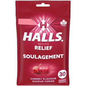 Halls Mentho-Lyptus Cherry Cough Drops - 30 Count, Fast Relief for Cough and Cold Symptoms