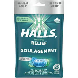 Halls Relief Mentho-Lyptus Assorted Mint Cough Drops - No Sugar Added, 25 Lozenges