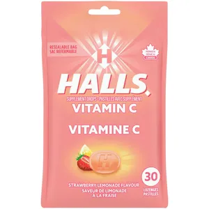 Halls Vitamin C Strawberry Lemonade Cough Lozenges for Immune Support - 28 Count Pack