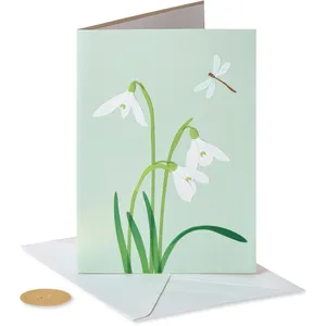 Handcrafted Papyrus Sympathy Card - Dragonfly Design with Crocuses - In Deepest Sympathy