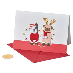Handmade Christmas Card with Playful Holiday Dogs - Perfect for Spreading Love this Season