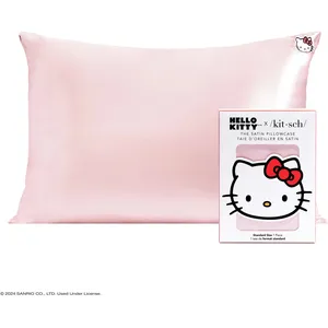 Hello Kitty x Kitsch Satin Pillowcase - Solid Pink Kitty Face, Standard Size for Hair & Skin Care
