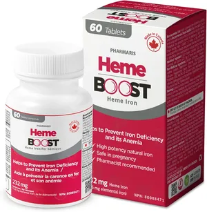 Hemeboost 11.6mg Iron Tablets - 232mg Heme Iron for Enhanced Energy & Vitality - 60 Count