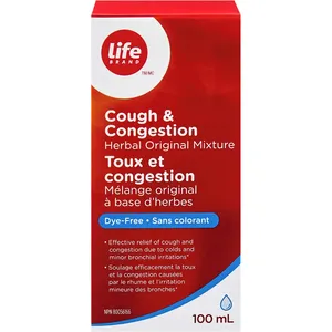 Herbal Cough & Congestion Relief - Life Brand Dye-Free Mixture for Adults & Children 12+