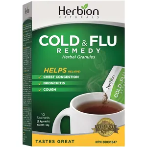 Herbion Cold & Flu Remedy Granules - Herbal Formula for Chest Congestion Relief - 10 Sachets