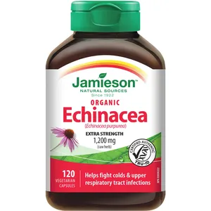 High Potency Organic Echinacea Capsules 1200 mg for Immune Support and Cold Relief