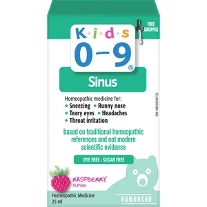Homeocan Kids 0-9 Sinus Relief Oral Solution, Dye-Free, No Added Sugar, 0.75ml Dropper