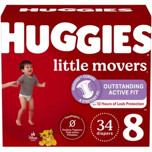Huggies Little Movers Baby Diapers Size 8 (46+ lbs) - Leak-Free, Soft, Stretchy Fit for Active Play