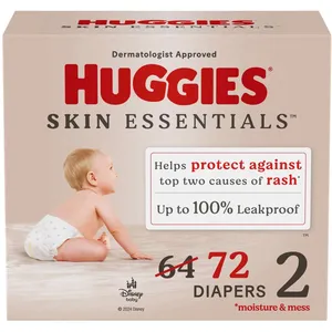 Huggies Skin Essentials Baby Diapers Size 2 (12-18 lbs) - Hypoallergenic, Leakproof, Safe for Sensitive Skin