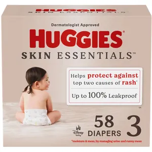 Huggies Skin Essentials Baby Diapers Size 3 (16-28 lbs) - Hypoallergenic, Leakproof, Rash Protection