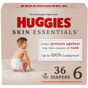 Huggies Skin Essentials Baby Diapers Size 6 (35+ lbs) for Sensitive Skin, Leakproof, Rash Protection